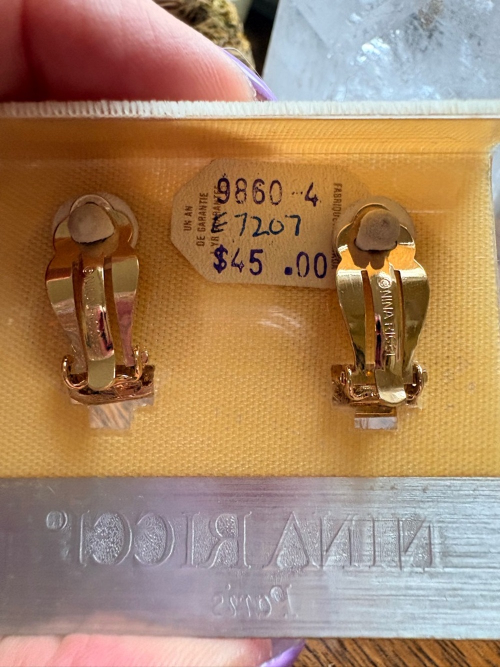 Vintage Nina Ricci Paris Pearl & Swarovski Crystal Clip On Earrings - Picture 4 of 5